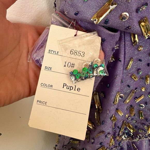 Party Time Formals Women’s Purple Iridescent All over Beaded Bodice Tulle Mini D - Picture 4 of 16